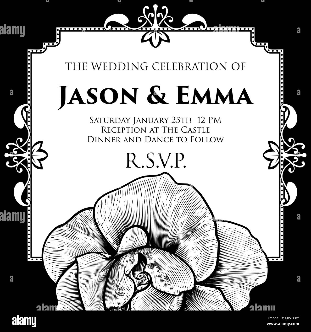 Rose Wedding Invite Invitation Template Stock Vector