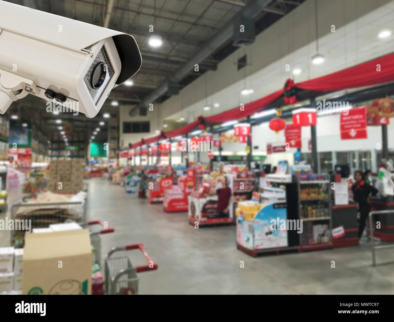 The CCTV Security Camera operating in counter service cashier at