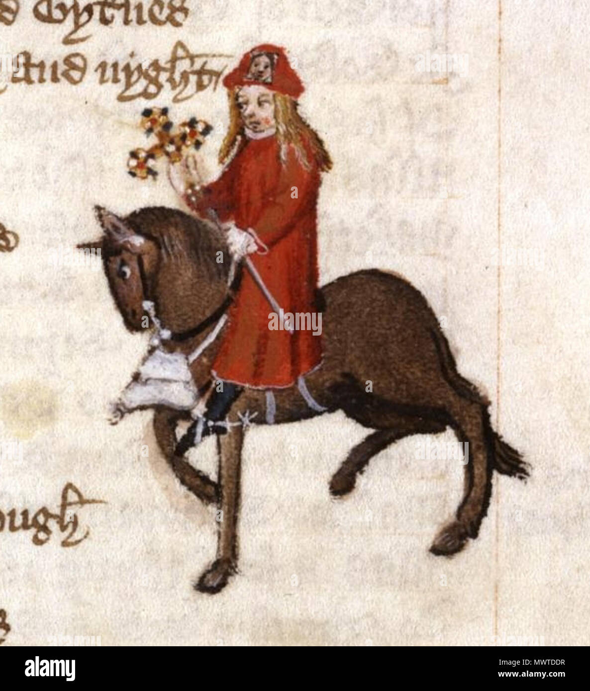 . English: The Pardoner in the Ellesmere manuscript of Geoffrey Chaucer's Canterbury Tales. 12 October 2013, 17:58:47. Anonymous 598 The Pardoner - Ellesmere Chaucer Stock Photo