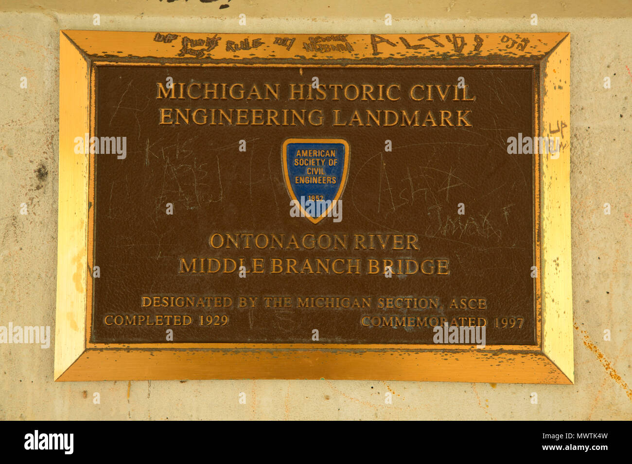 Civil Engineering plaque, Agate Falls Scenic Site, Michigan Stock Photo