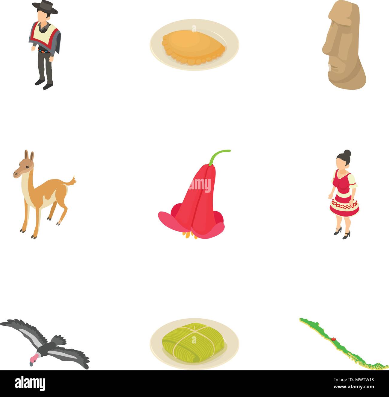 Mexican tradition icons set, isometric style Stock Vector