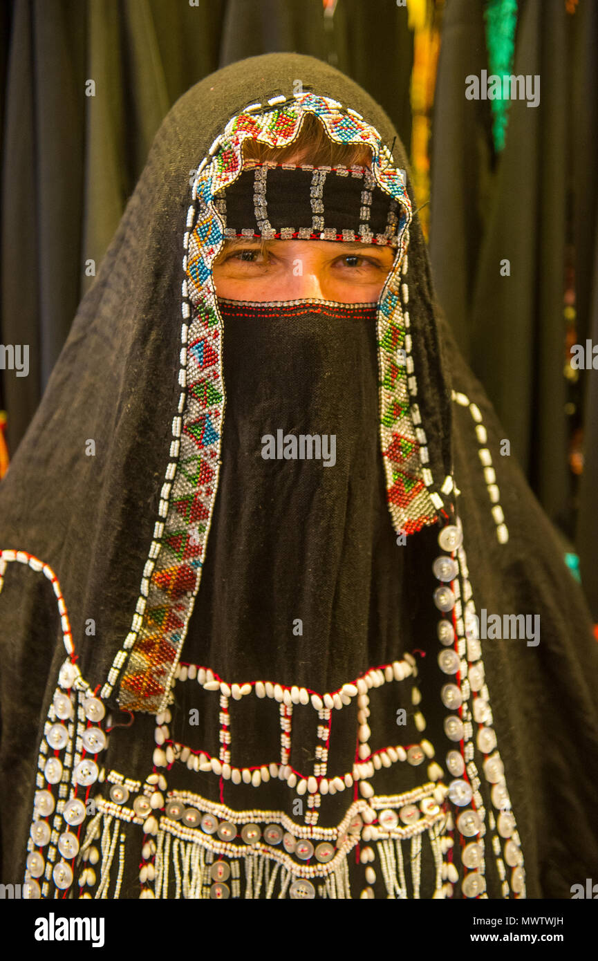 Woman with traditional Hijab, Tabuk, Saudi Arabia, Middle East Stock Photo