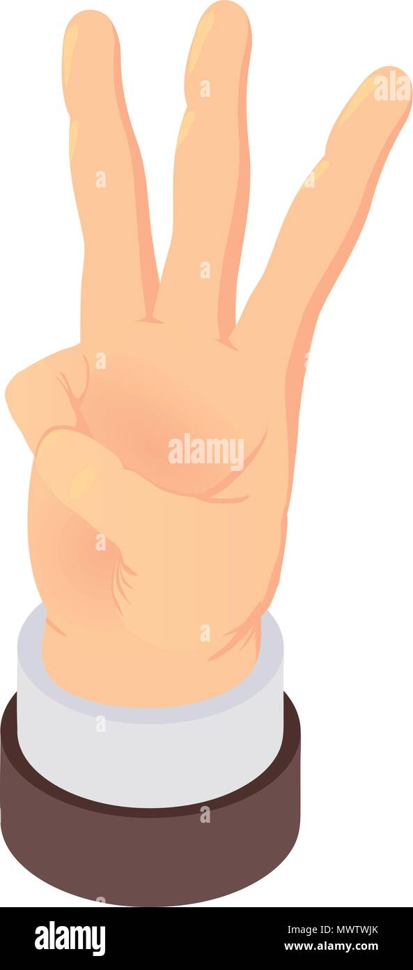 Three fingers sign icon, isometric style Stock Vector