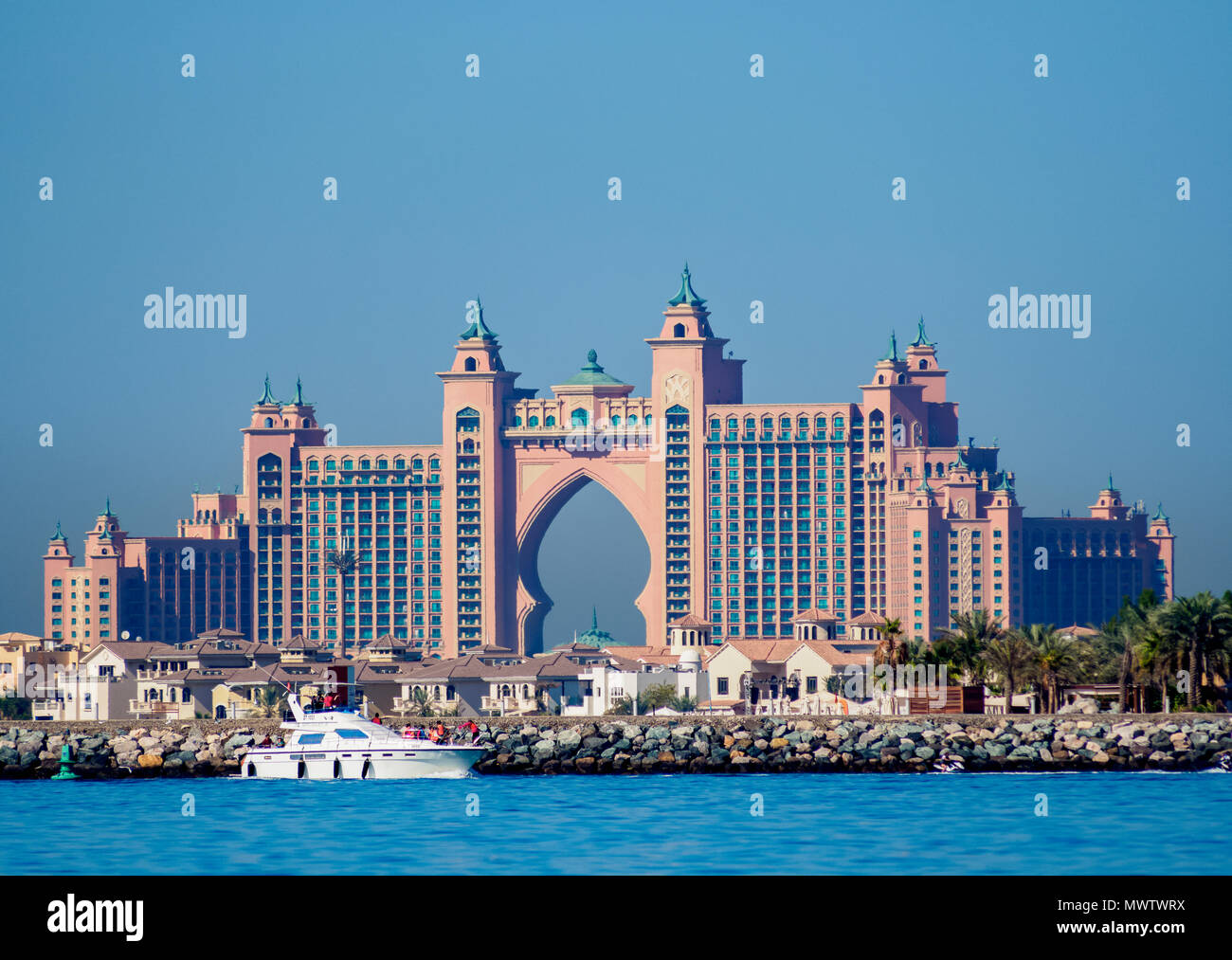 Atlantis The Palm Luxury Hotel, Palm Jumeirah artificial island, Dubai, United Arab Emirates, Middle East Stock Photo