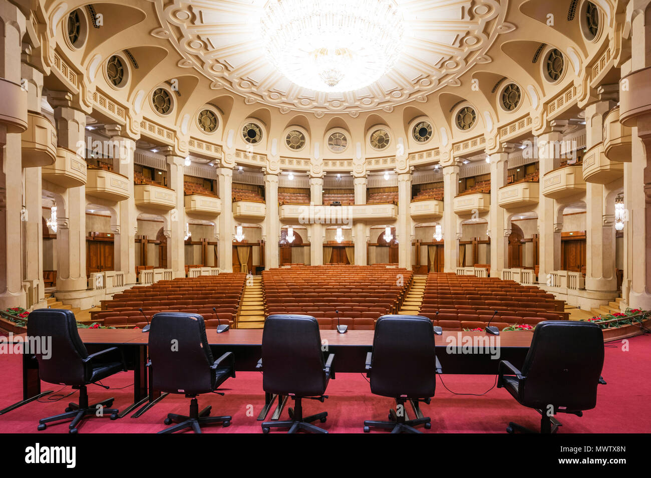 Palace of the Parliament, second biggest building in the world, theatre room, Bucharest, Romania, Europe Stock Photo