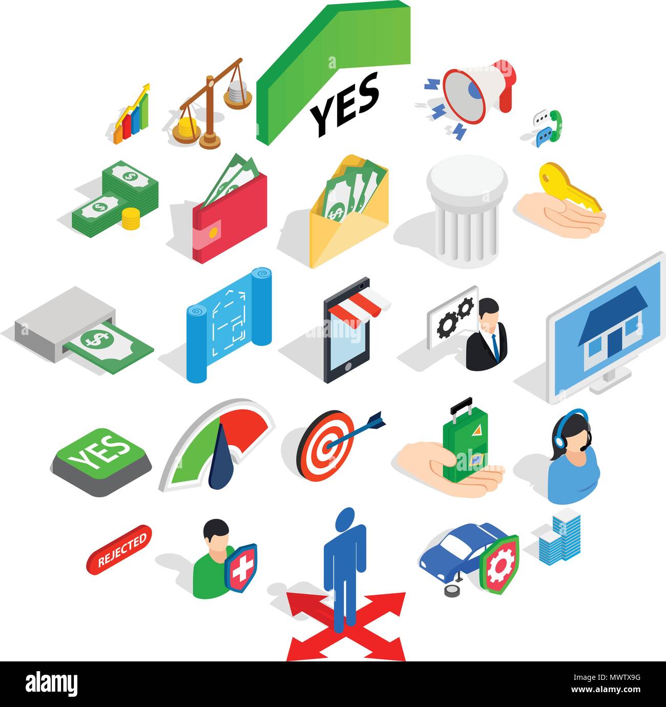 Apprehension icons set, isometric style Stock Vector
