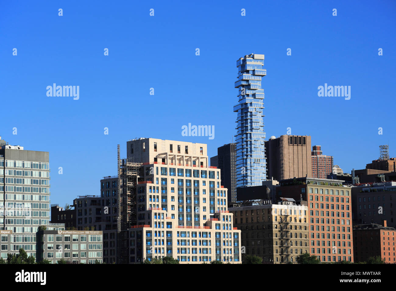 Tribeca, Jenga Tower, designed by architect Herzog and de Meuron, Lower Manhattan, New York City, United States of America, North America Stock Photo