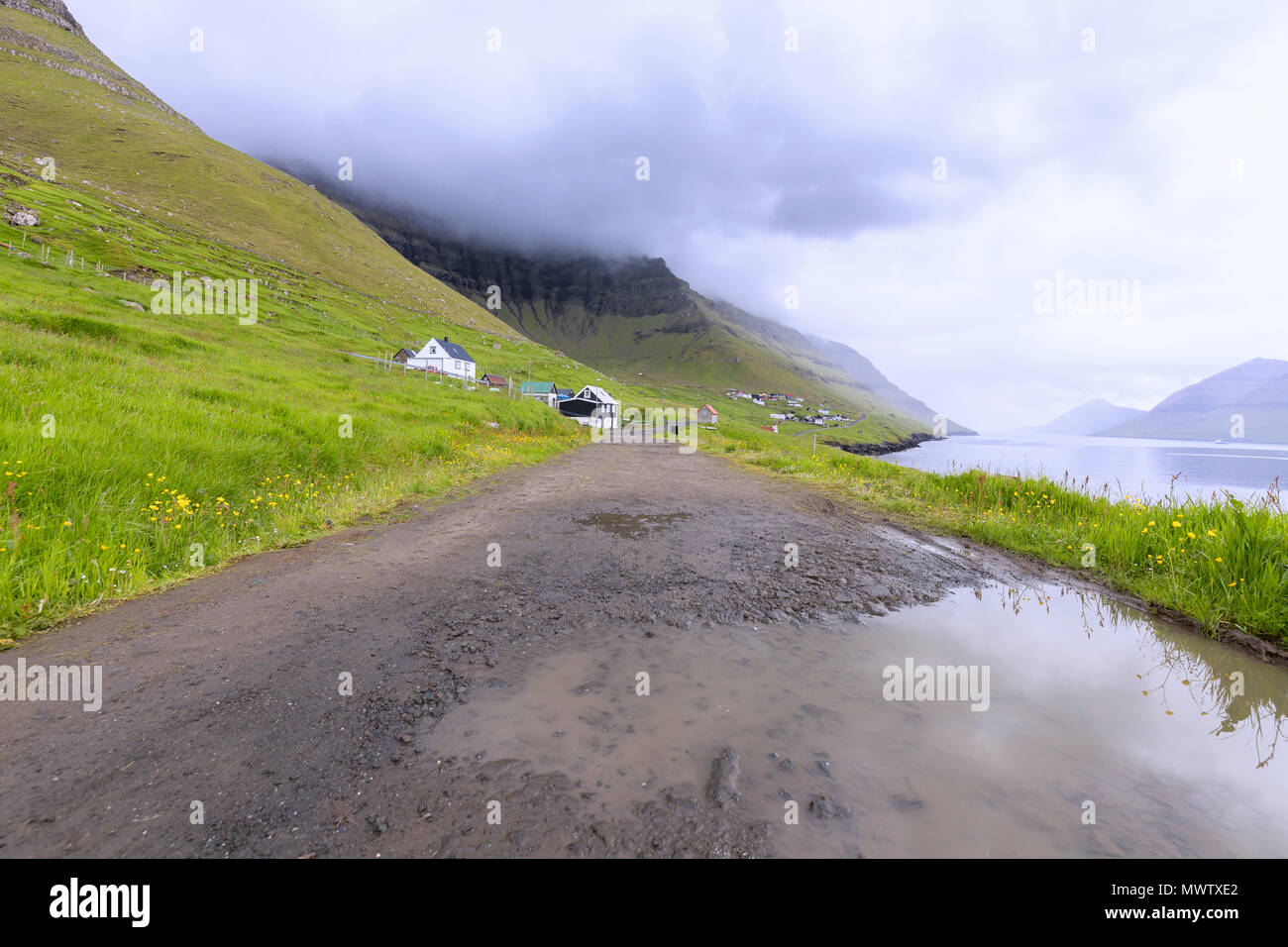 Road to the village, Kunoy Island, Nordoyar, Faroe Islands, Denmark, Europe Stock Photo
