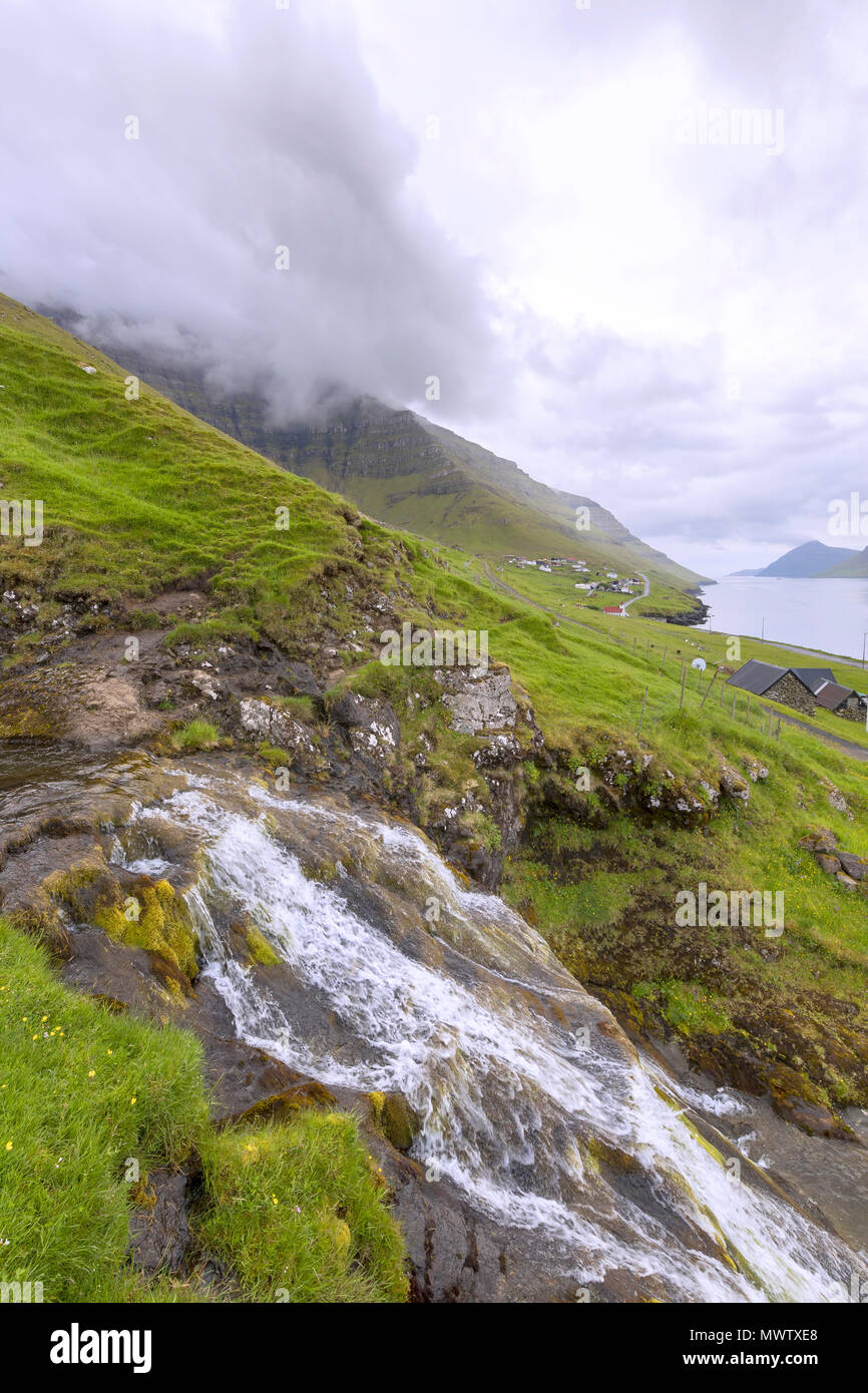 Waterfall, Kunoy Island, Nordoyar, Faroe Islands, Denmark, Europe Stock Photo
