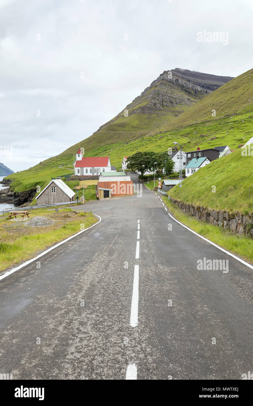 Road to the village, Kunoy Island, Nordoyar, Faroe Islands, Denmark, Europe Stock Photo