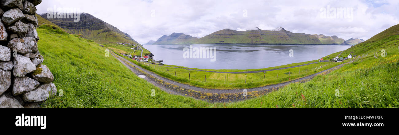 Panoramic of Kunoy Island, Nordoyar, Faroe Islands, Denmark, Europe Stock Photo