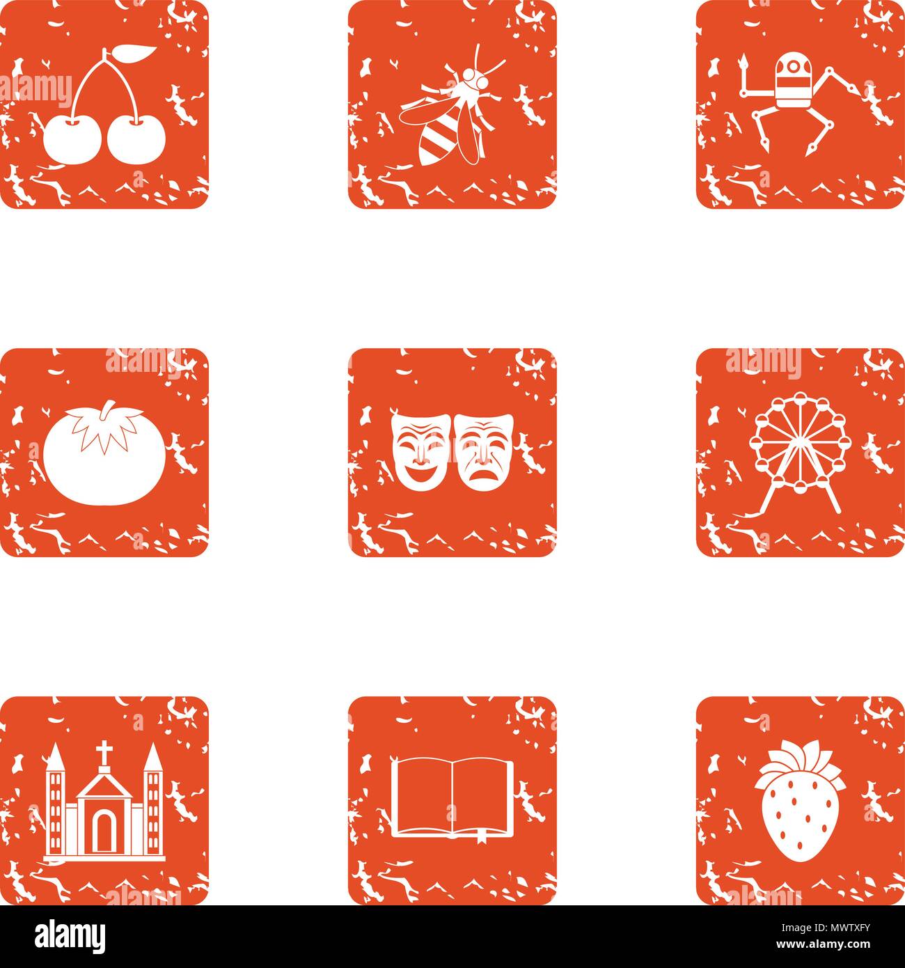 Psyche icons set, grunge style Stock Vector