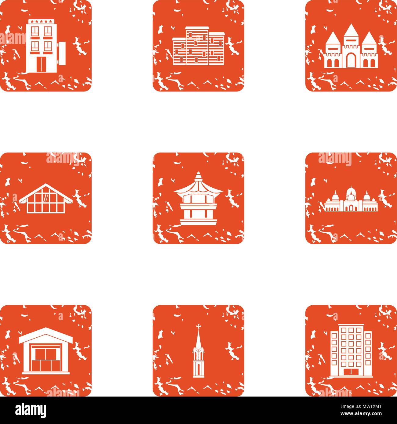 Edifice icons set, grunge style Stock Vector