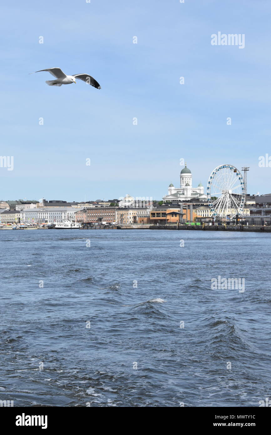 The Old Town of Helsinki from the ferry on the way to Suomenlinna island. Stock Photo