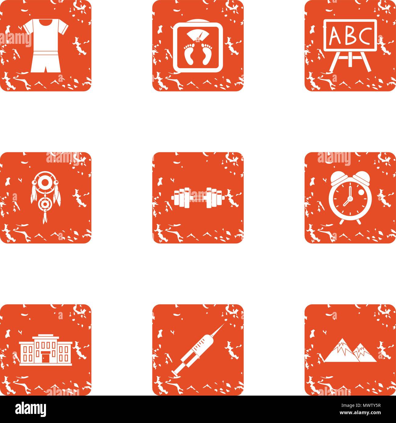 Adolescent icons set, grunge style Stock Vector