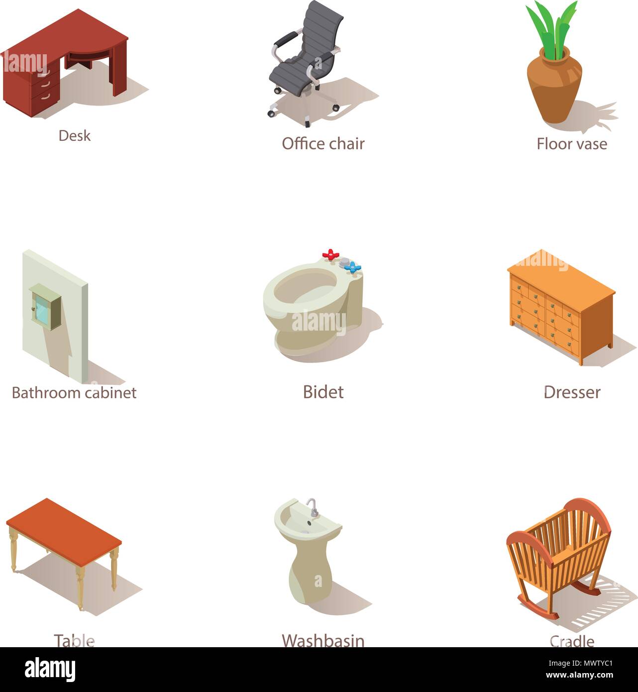 Inside the house icons set, isometric style Stock Vector