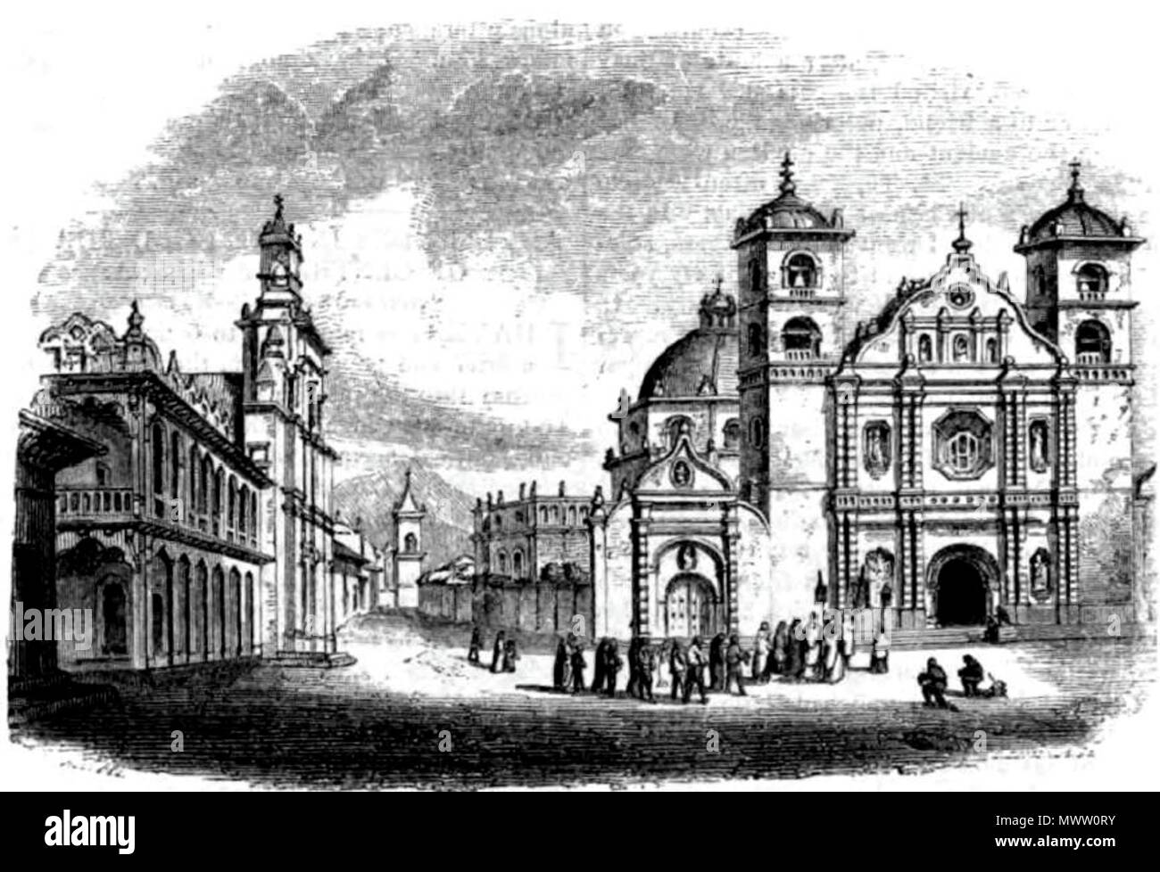 . English: Historic Drawing of Tegucigalpa back in the 1800's . 5 November 2011. Harper's new Monthly magazine 589 Tegus Imagen Historica Stock Photo