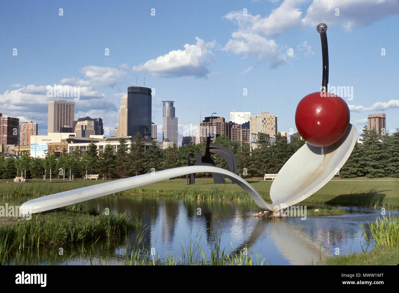 Minnesota Upper Midwest Minneapolis public art downtown skyline Stock