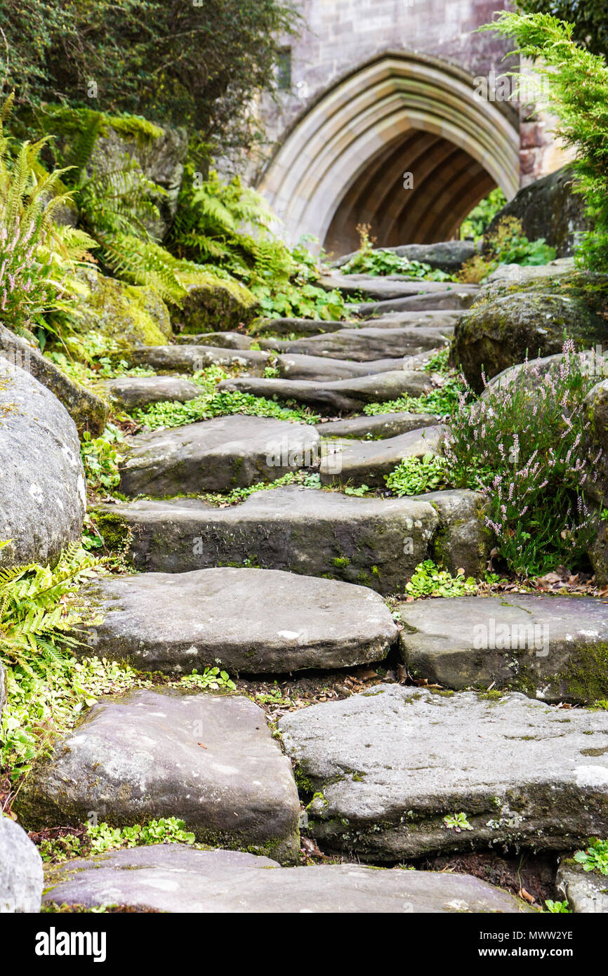 England UK Rothbury Cragside rock garden archway Stock Photo 188021218