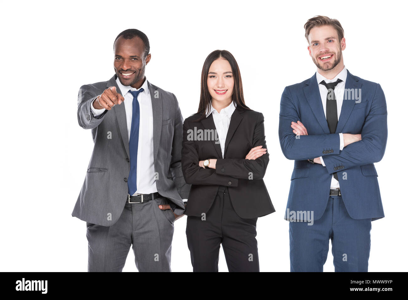 portrait of smiling multicultural young business people isolated on ...