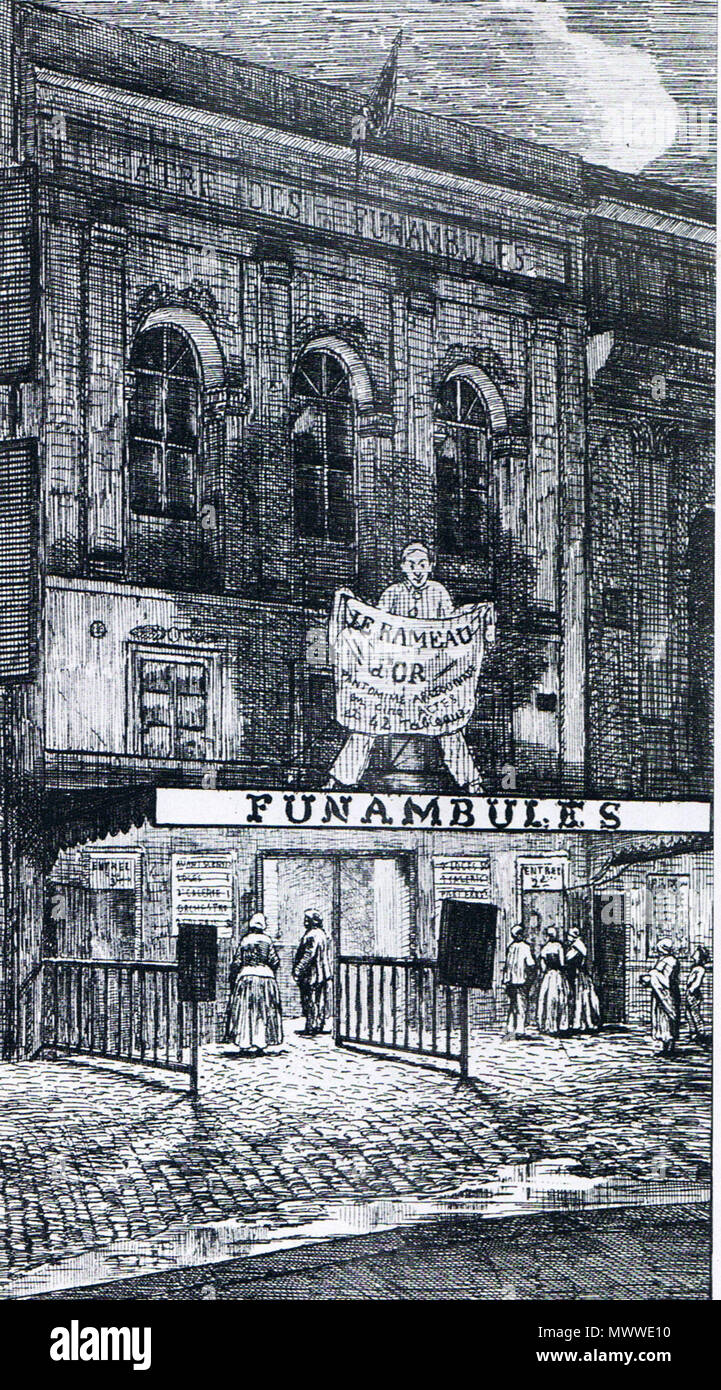 . Charles Deburau et the Théâtre des Funambules, 1862 . 1862. Anonymous engraver 601 The Theatre des Funambules in its last year on the Boulevard du Temple, c. 1862 Stock Photo