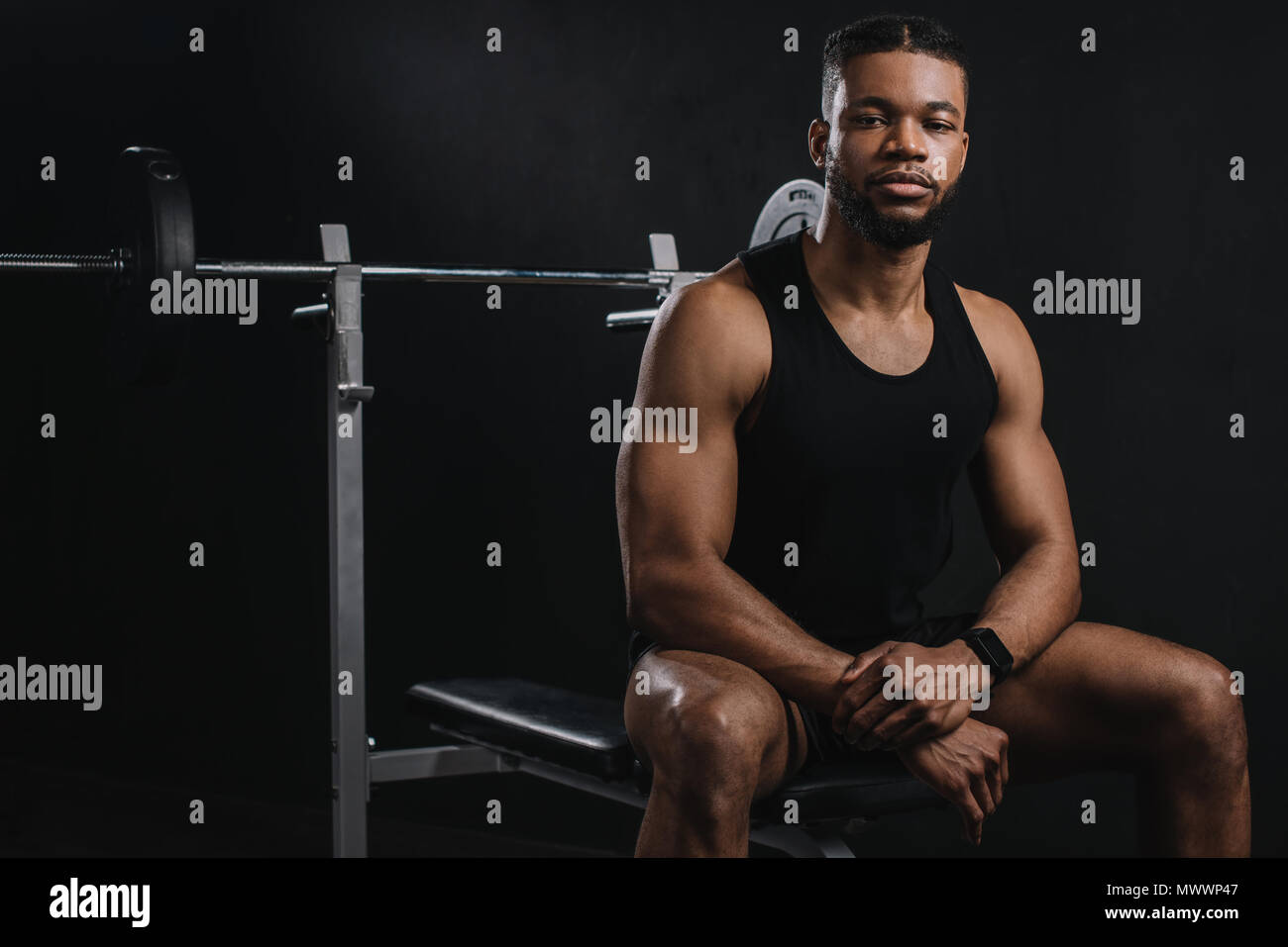 African american sportsman working barbell hi-res stock photography and ...