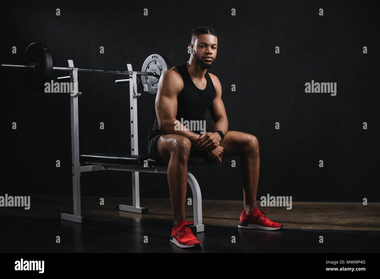 African american sportsman working barbell hi-res stock photography and ...