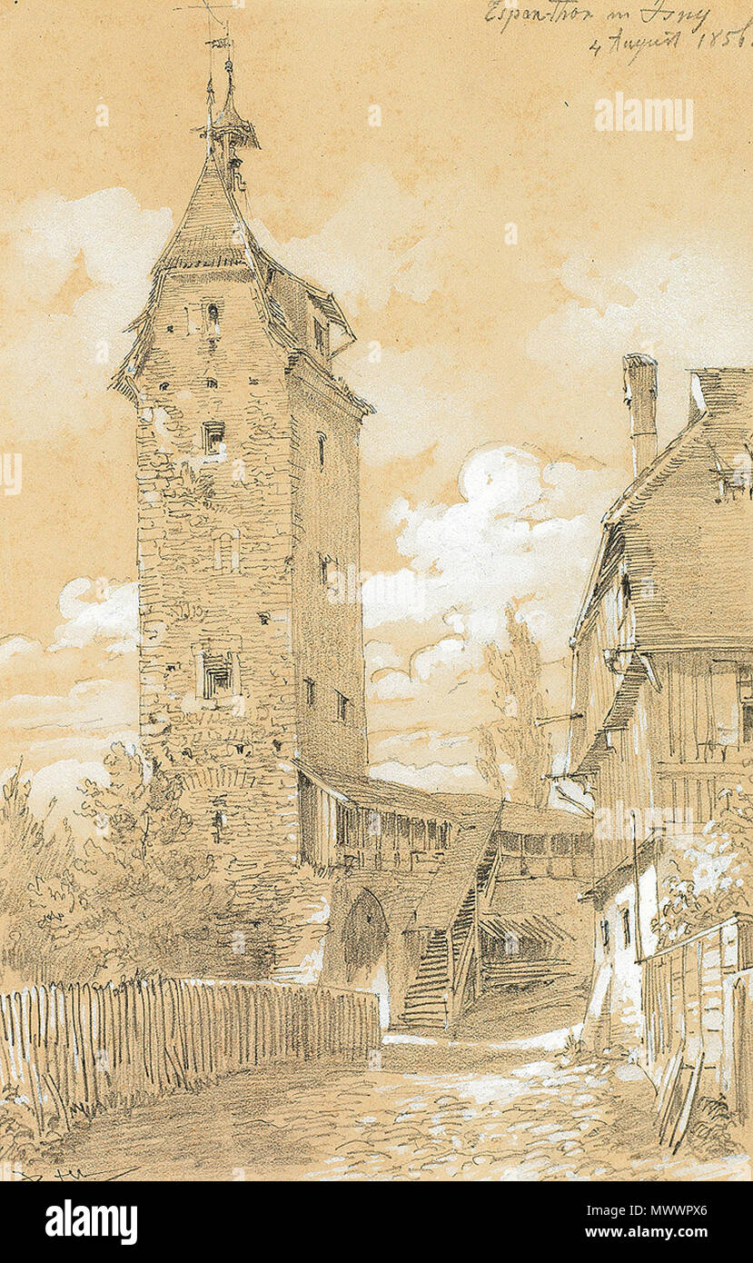 . Espanthor in Isny; Bleistift weiß gehöht; 21,5 x 14 cm . 1856 301 Isny Espantor 1856 Stock Photo