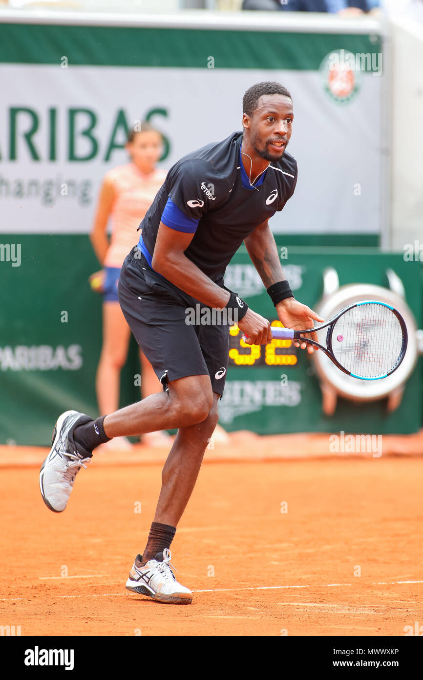 Paris, France. 1st June, 2018. Gael Monfils (FRA) Tennis : Gael Monfils of  France during the Men's singles third round match of the French Open tennis  tournament against David Goffin of Belgium