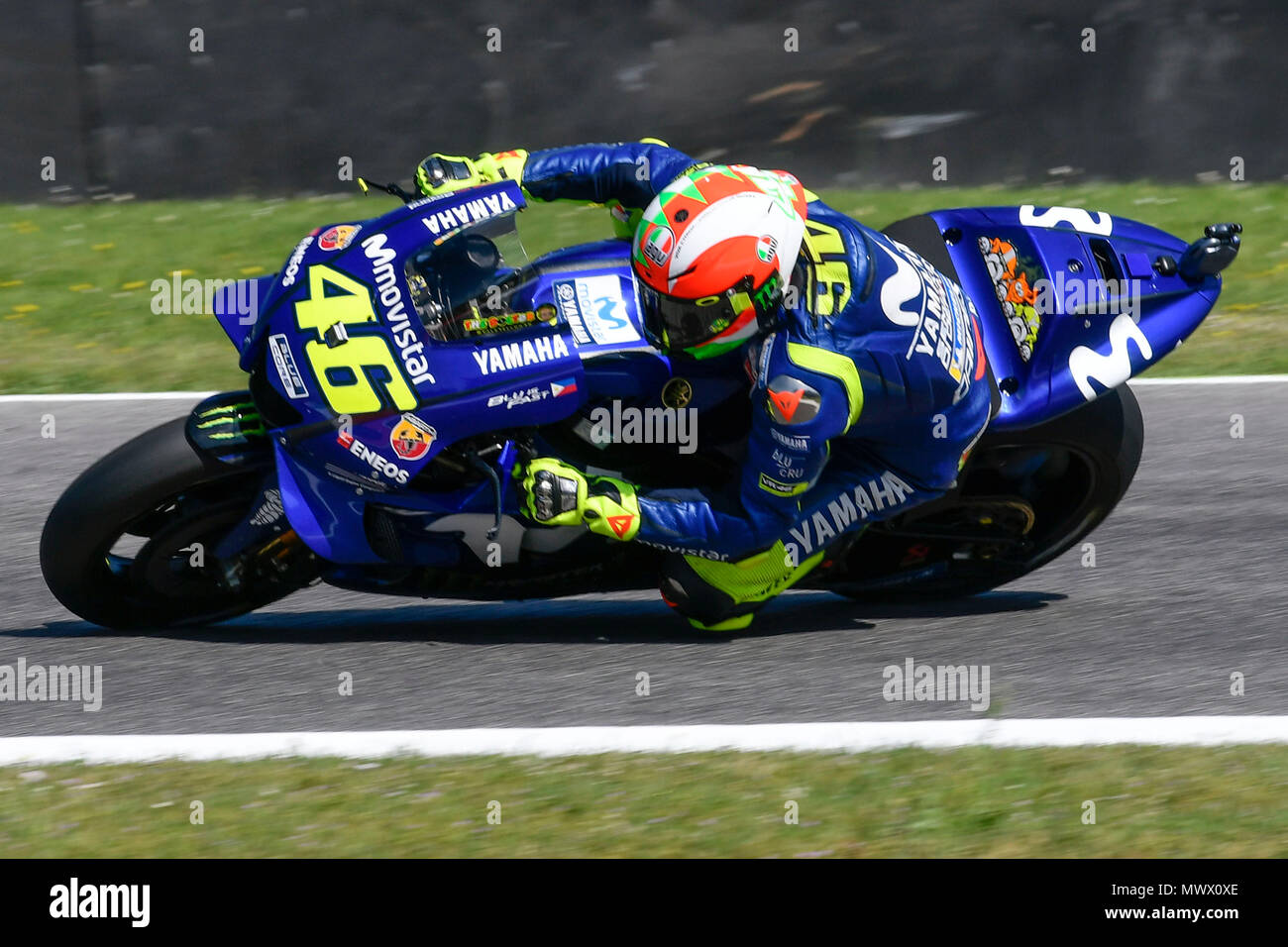 Florence, Italy. 2nd June 2018. Valentino Rossi of Italy and Movistar  Yamaha MotoGP during Qualifying MotoGP Gran Premio d'Italia Oakley-at  Mugello Circuit. on may 31, 2018 in Scarperia Italy. (Photo by Marco