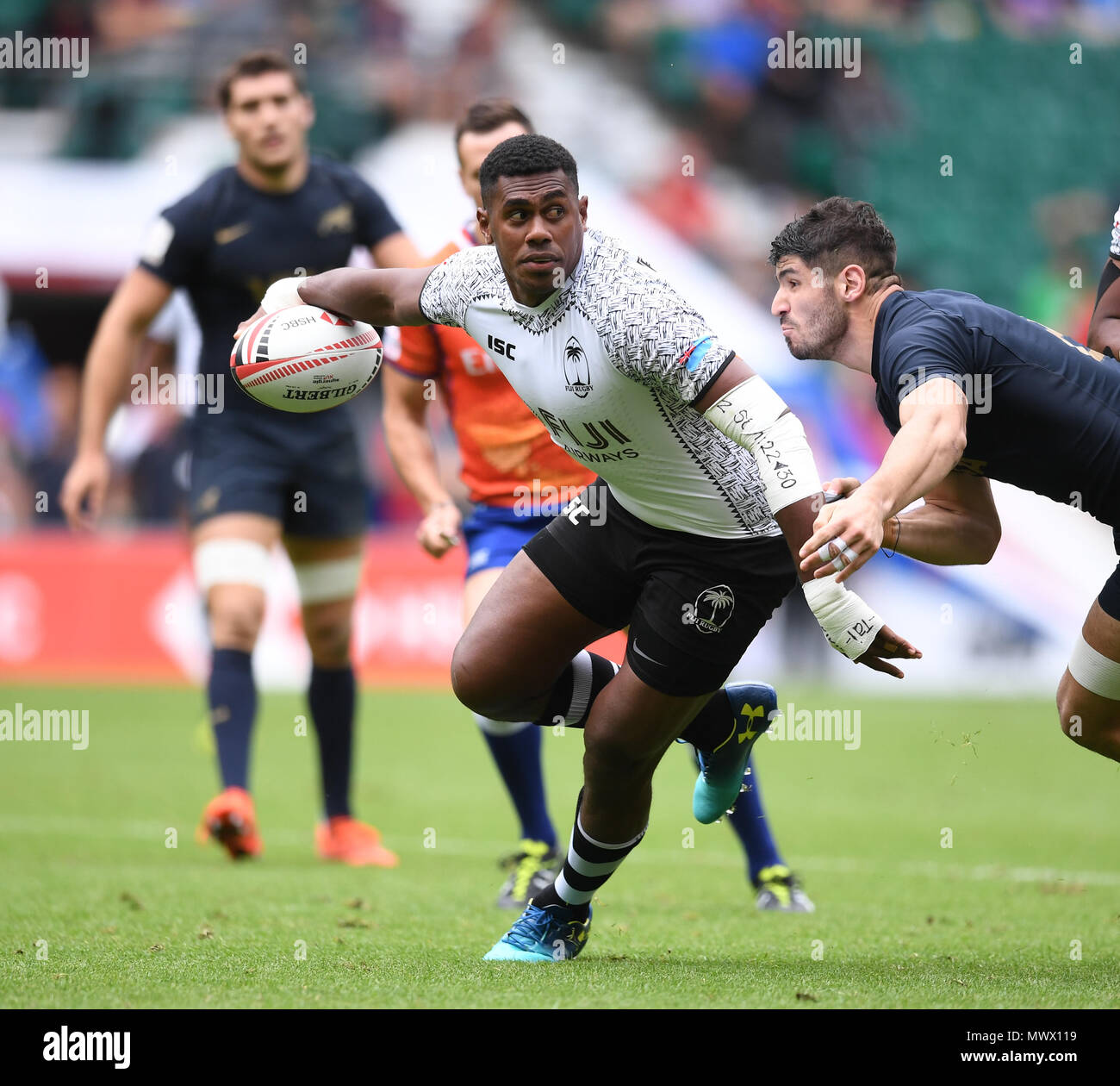 Twickenham Stadium, London, UK. 2nd June, 2018. HSBC World Rugby Sevens  Series, Fiji 7s Versus Argentina
