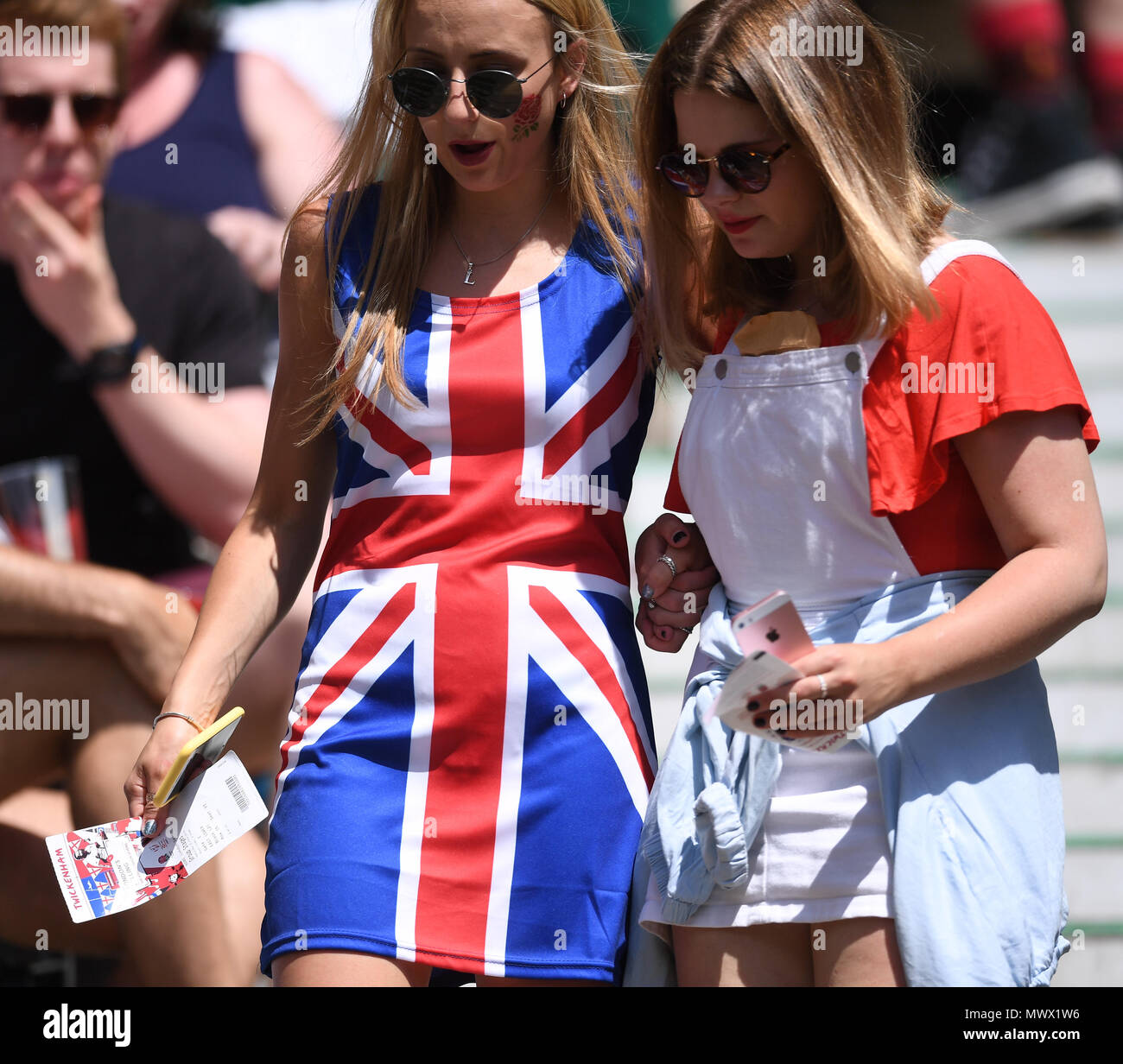 Twickenham Stadium, London, UK. 2nd June, 2018. HSBC World Rugby Sevens Series, England fans show their support for their team Credit: Action Plus Sports/Alamy Live News Stock Photo