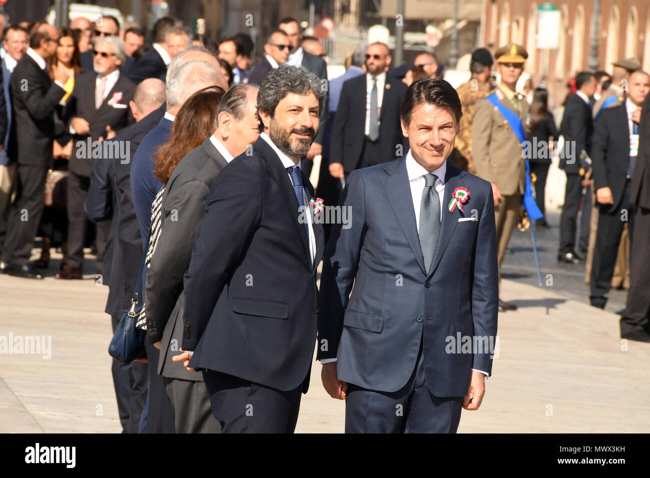Rome, Italy. 2nd June 2018. Italian Republic Holiday Altar of the Fatherland Roberto Fico president of the chamber and Giuseppe Conte Prime Minister Credit: Giuseppe Andidero/Alamy Live News Stock Photo