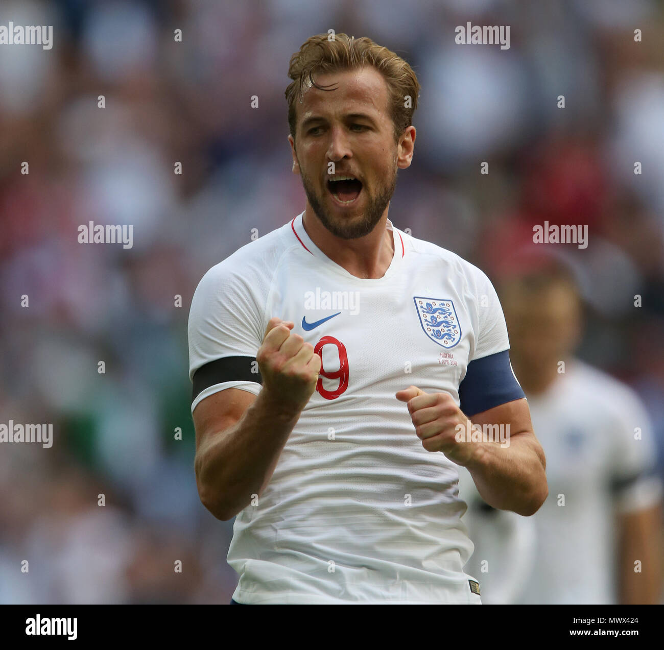 HARRY KANE CELEBRATES HIS GOAL ENGLAND V NIGERIA ENGLAND V NIGERIA 02 June  2018 GBB7681 STRICTLY EDITORIAL USE ONLY. If The Player/Players Depicted In  This Image Is/Are Playing For An English Club