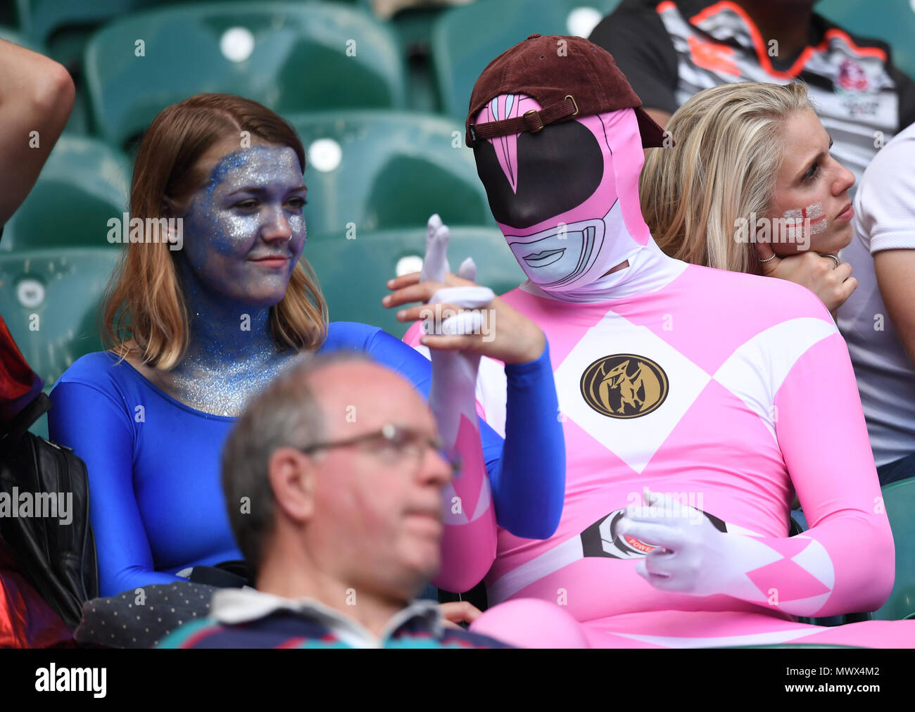 Twickenham Stadium, London, UK. 2nd June, 2018. HSBC World Rugby Sevens Series; Fans enjoy the rugby in fancy dress Credit: Action Plus Sports/Alamy Live News Stock Photo