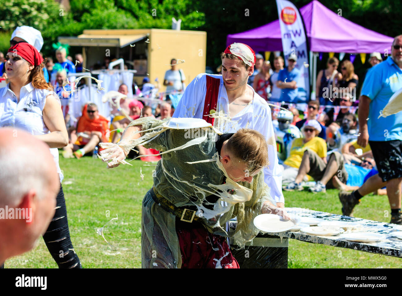 Custard pie fight during the world custard pie championships at