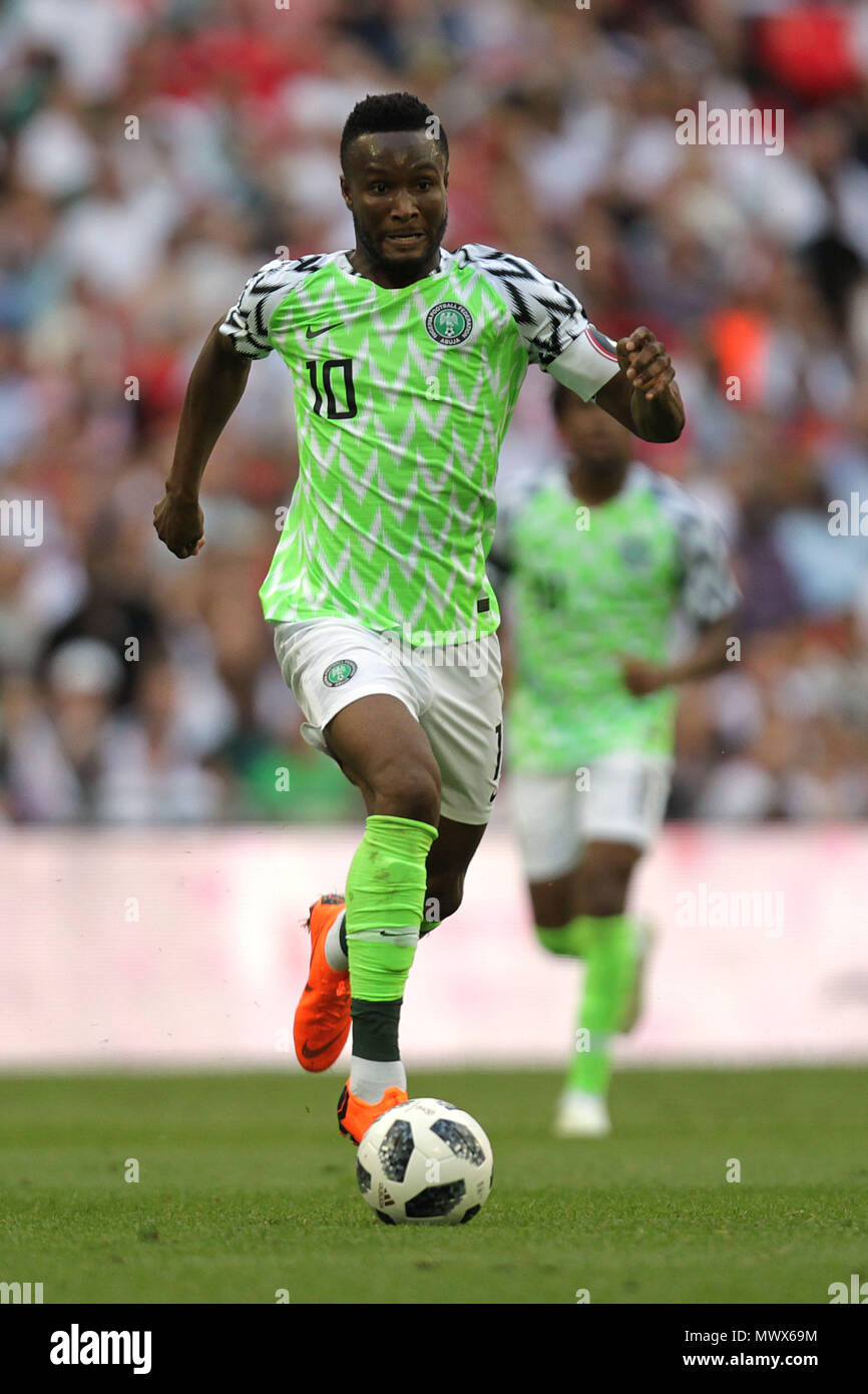 London, UK. 2nd June 2018. London, UK. 2nd June 2018. John Obi Mikel of Nigeria during the International Friendly match between England and Nigeria at Wembley Stadium on June 2nd 2018 in London, England. (Photo by Matt Bradshaw/phcimages.com) Credit: PHC Images/Alamy Live News Stock Photo