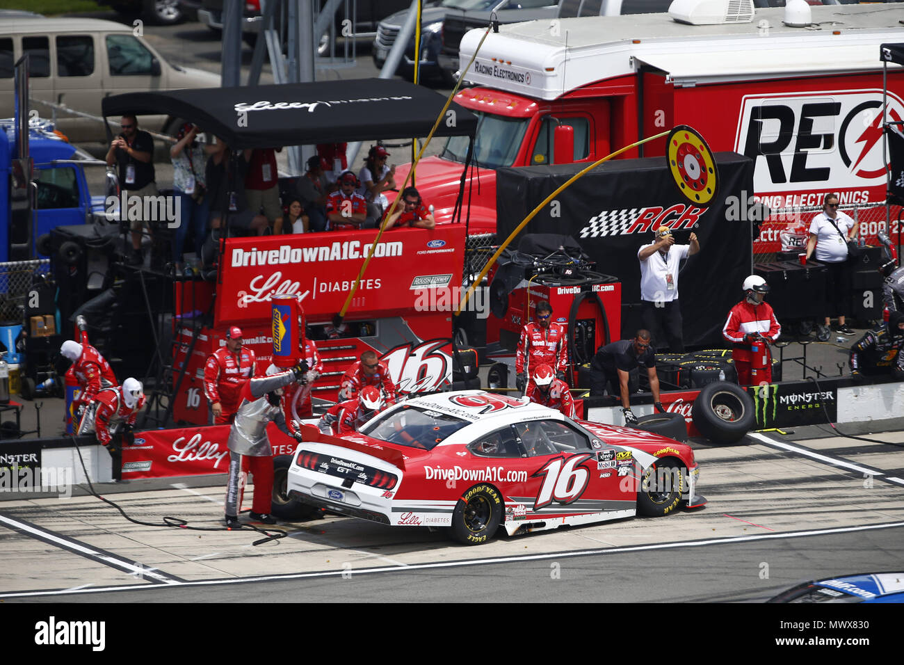 Ryan Reed 16 Long Pond, Pennsylvania, USA. 2nd June, 2018. Ryan Reed (16) comes down ...