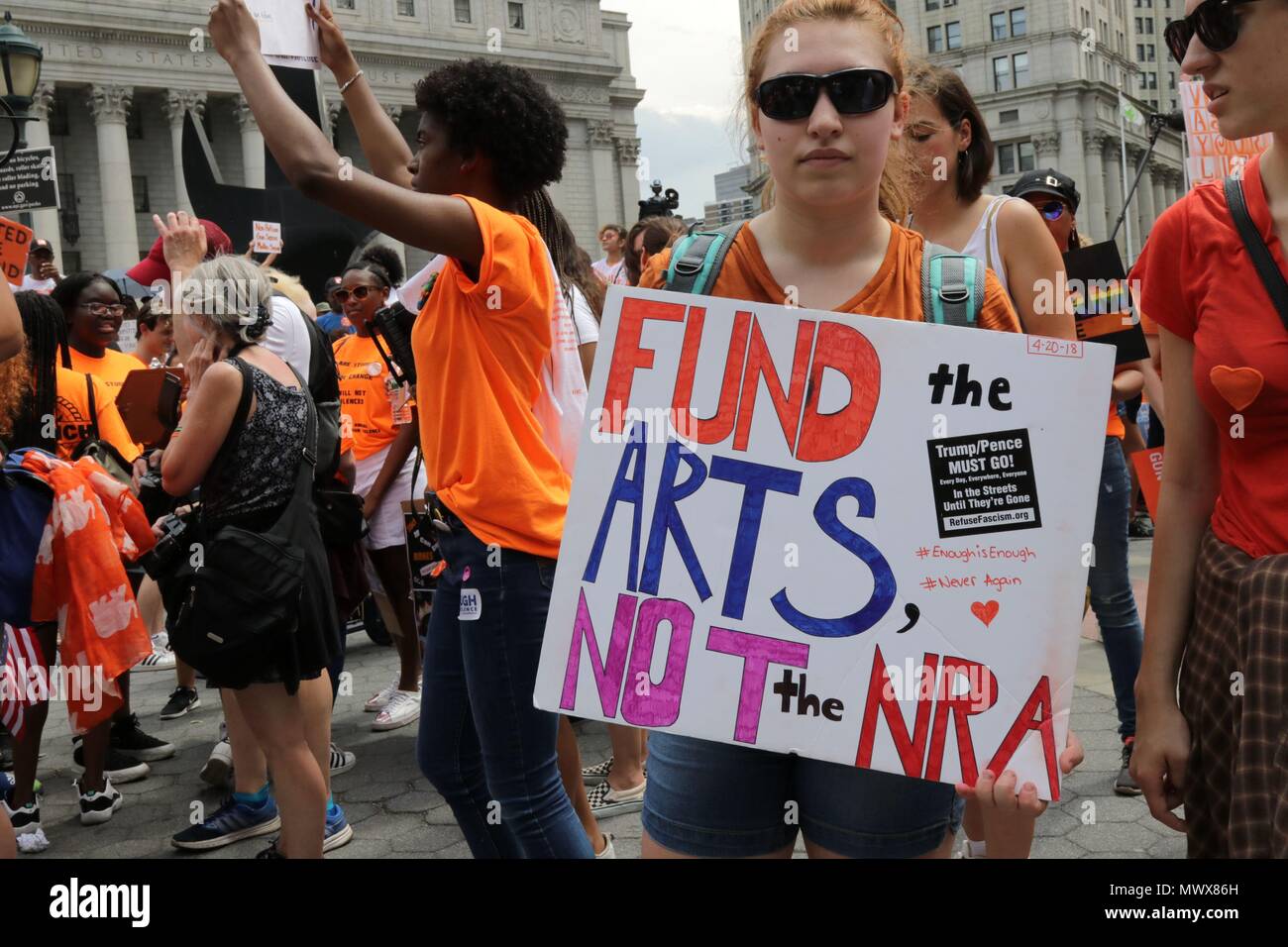 New York City, New York, USA. 2nd June, 2018. An Anti-gun march against gun violence organized by a community organization called Youth Over Guns and led by New York City's students marched from Brooklyn across the Brooklyn Bridge and rallied in Foley Square in Lower Manhatta, focusing on violence in communities of color. Credit: G. Ronald Lopez/ZUMA Wire/Alamy Live News Stock Photo