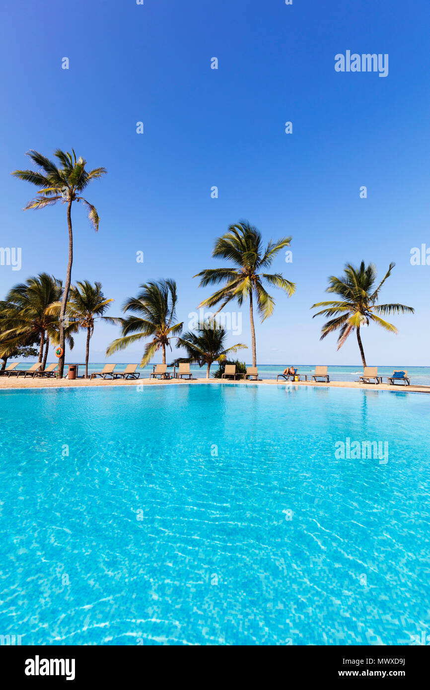 Karafuu Beach Resort swimming pool, Pingwe, Island of Zanzibar, Tanzania, East Africa, Africa Stock Photo