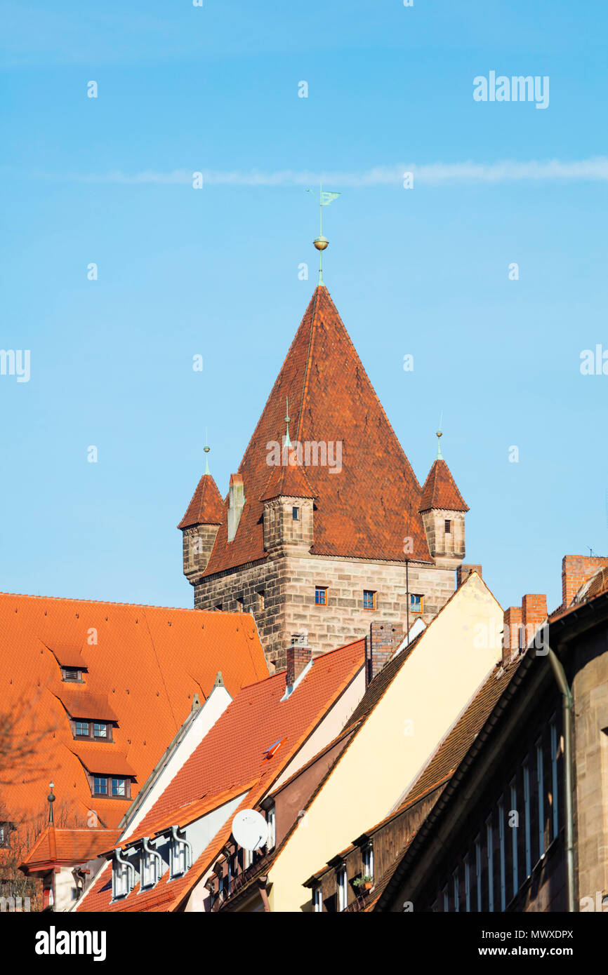 Castle tower, Nuremberg (Nurnberg), Franconia, Bavaria, Germany, Europe Stock Photo