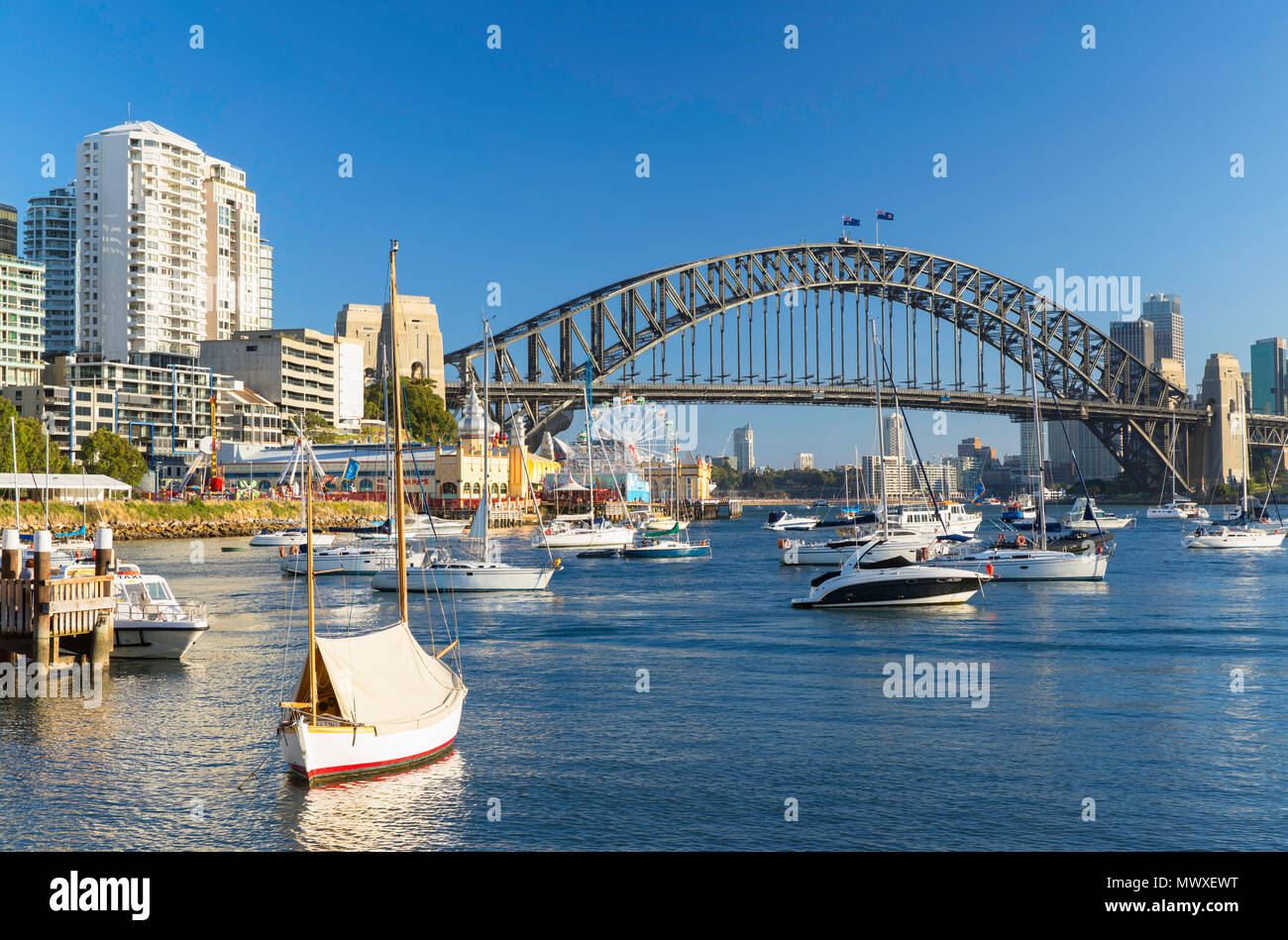 Sydney Harbour Bridge from Lavender Bay, Sydney, New South Wales, Australia, Pacific Stock Photo