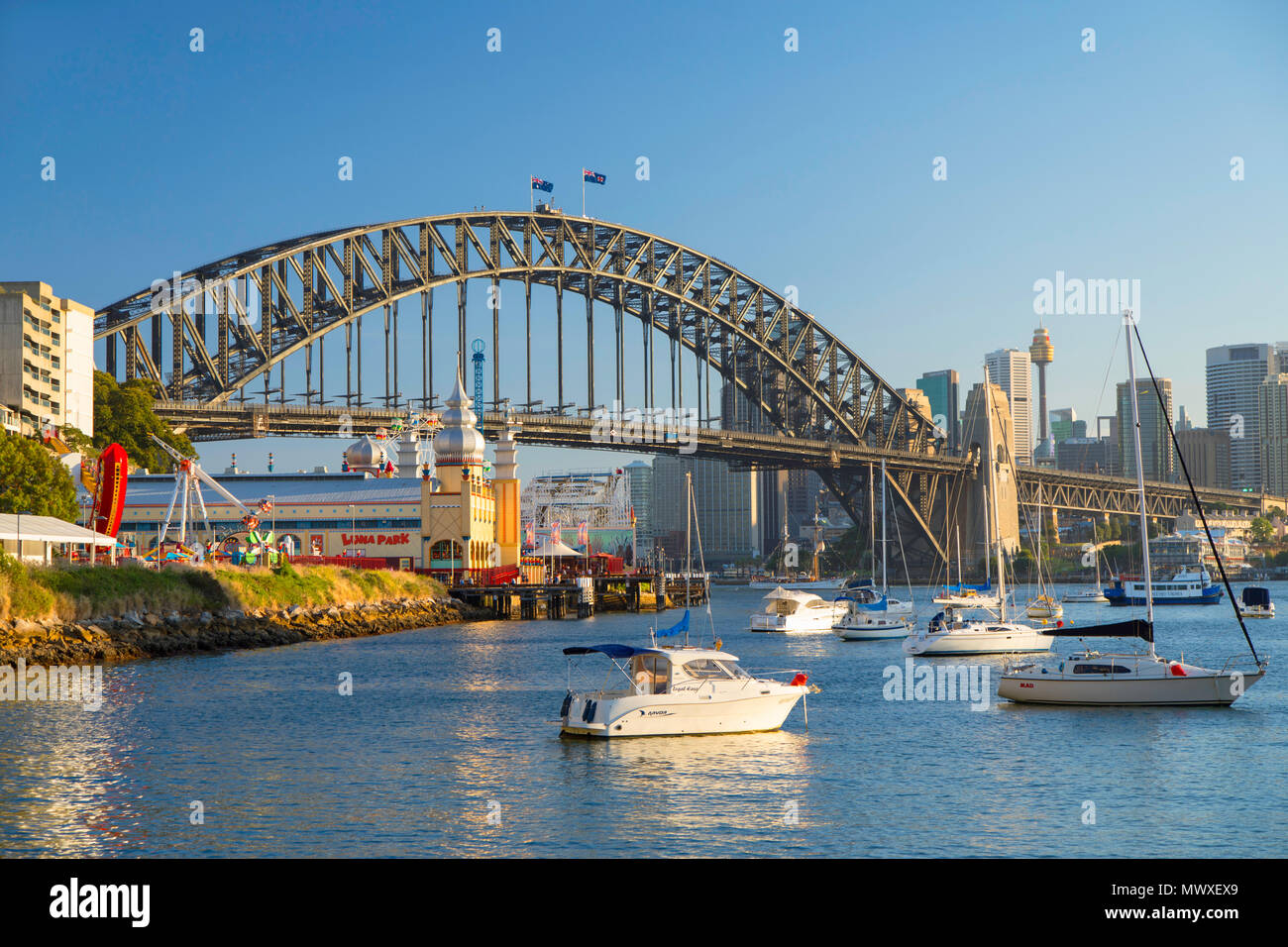 Sydney Harbour Bridge from Lavender Bay, Sydney, New South Wales, Australia, Pacific Stock Photo