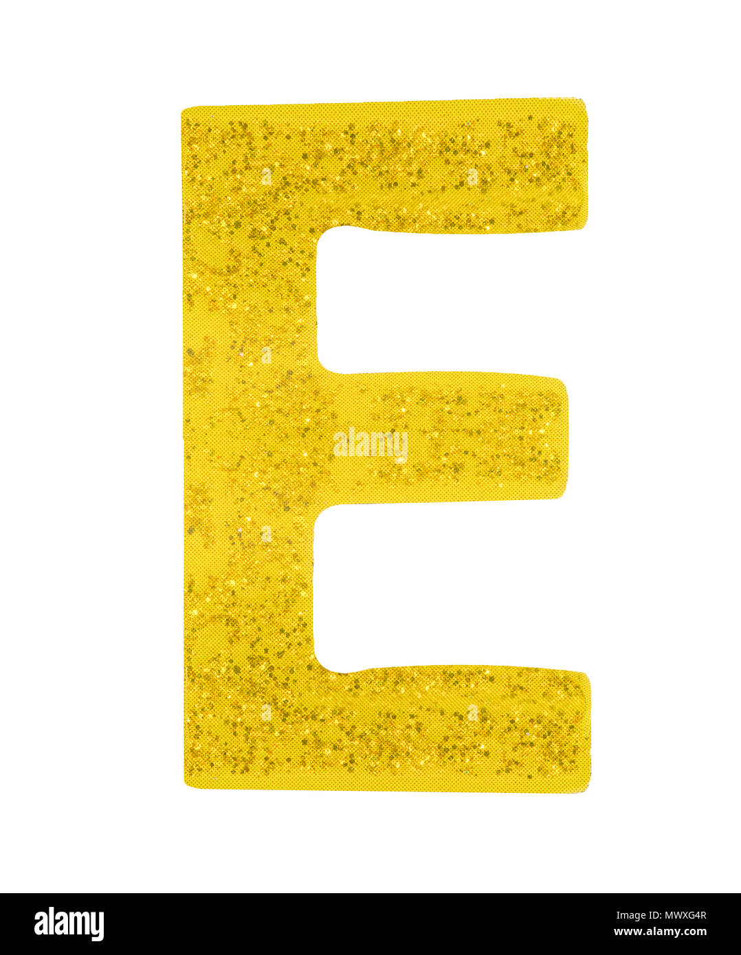 Letter E alphabet symbol, English Letter, English alphabet from yellow (Golden)  on a white background with clipping path. Stock Photo