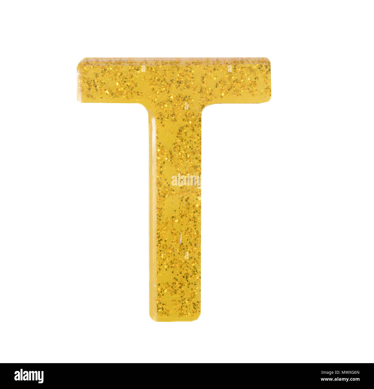 Letter T alphabet symbol, English Letter, English alphabet from yellow (Golden)  on a white background with clipping path. Stock Photo