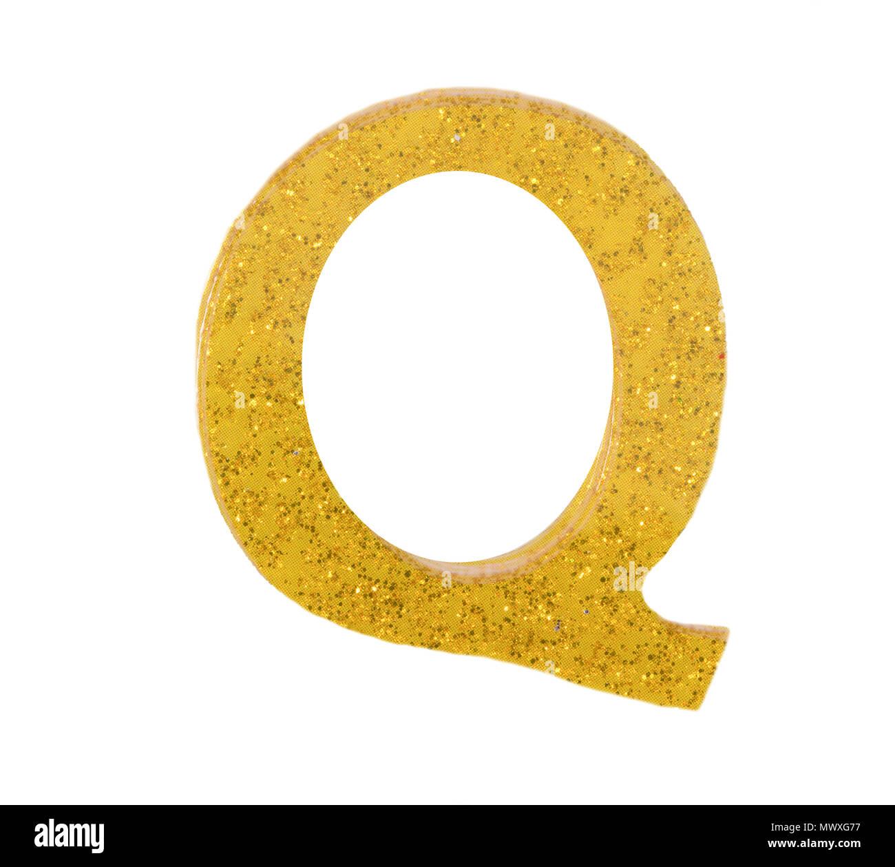 Letter Q alphabet symbol, English Letter, English alphabet from yellow (Golden)  on a white background with clipping path. Stock Photo