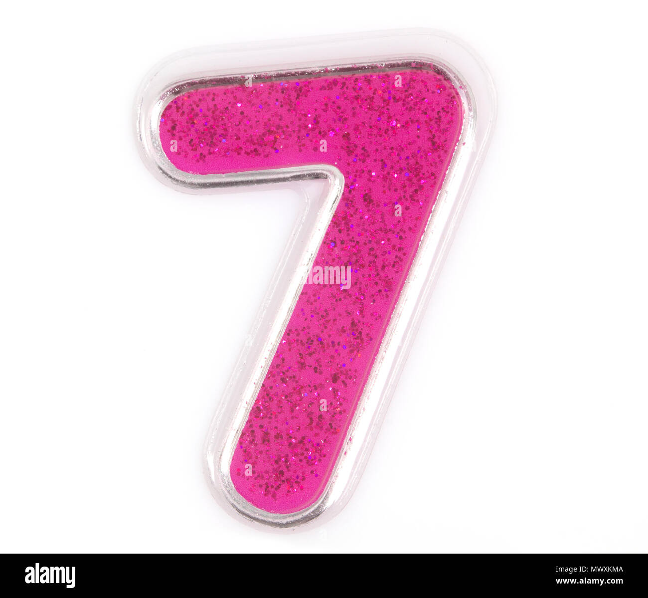 Letter number 7 symbol pink color on a white background, Pink number