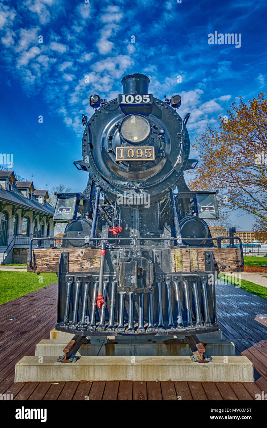 Old retro steam locomotive in Kingston, Ontario. Stock Photo