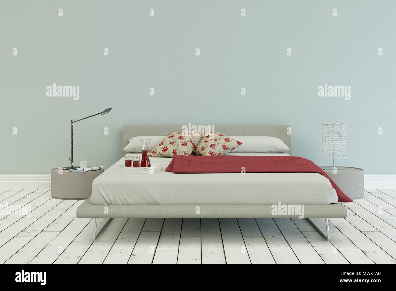 design of a clean bright bedroom Stock Photo - Alamy
