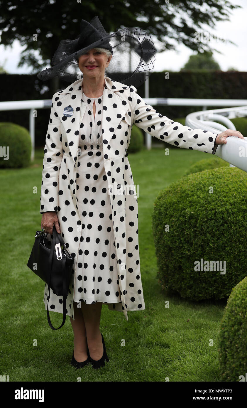 Dame Helen Mirren during derby day of the 2018 Investec Derby Festival at Epsom Downs Racecourse. Stock Photo